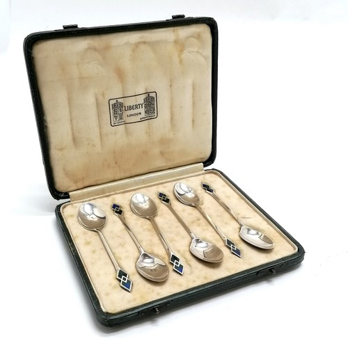 868 - Liberty of London cased set of silver & enamel spoons - 9.5cm & 39g total weight ~ very light abrasi... 