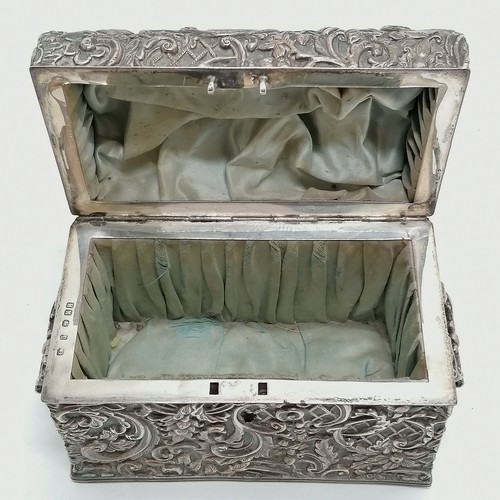 916 - Antique silver hallmarked casket by Henry Matthews Birmingham 1898. Profuse Rococo decoration and ca... 