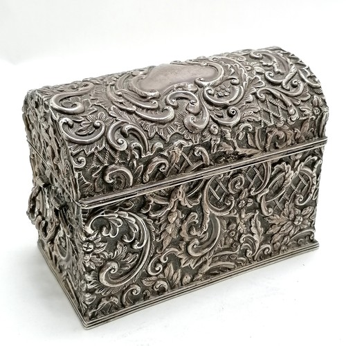 916 - Antique silver hallmarked casket by Henry Matthews Birmingham 1898. Profuse Rococo decoration and ca... 