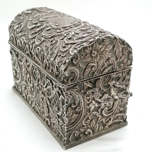 916 - Antique silver hallmarked casket by Henry Matthews Birmingham 1898. Profuse Rococo decoration and ca... 