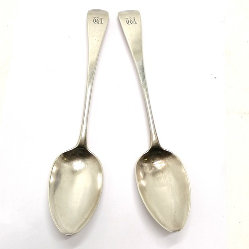 921 - 1811 George III silver pair of table spoons by George Wintle - 22.5cm & 130g ~ dents to 1 bowl