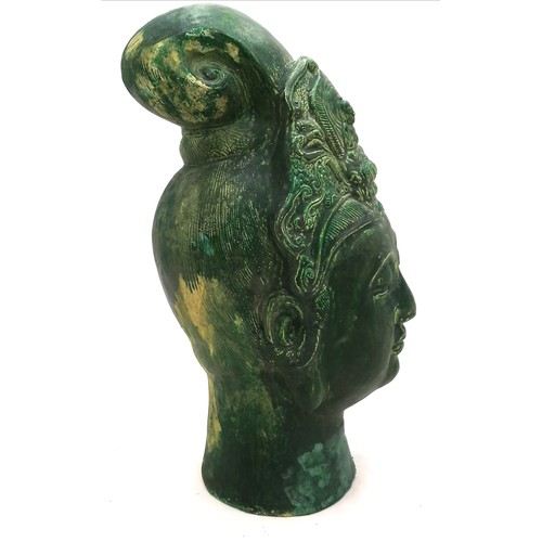 26 - Chinese pottery Buddist head with a green glaze - 37cm high and has some restoration