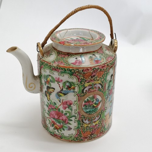 30 - 2 x antique Chinese / Cantonese famille rose teapots in their original wicker basket carriers - tall... 