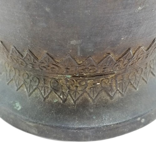 36 - Asian antique bronze baluster pot with cover / lid - 35cm high and has slight dent otherwise in used... 