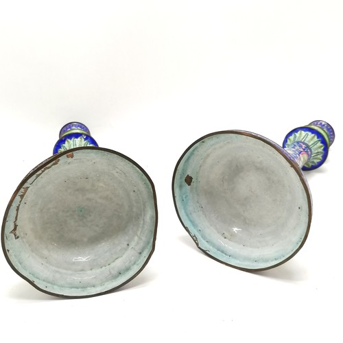 47 - Pair of antique Chinese cantonese enamel candlesticks with detachable sconces - 32cm high & both hav... 