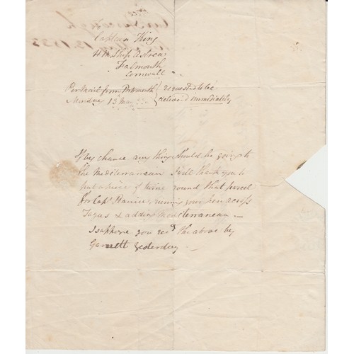 61 - 1833 letter sent by Captain William King the superintendent of packets at Falmouth & commander of HM... 