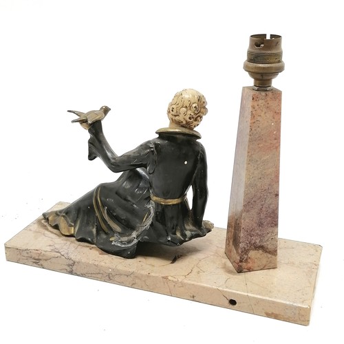 100 - Art Deco spelter figural lamp on a marble base - 28cm x 10cm x 21cm high & a/f a/f