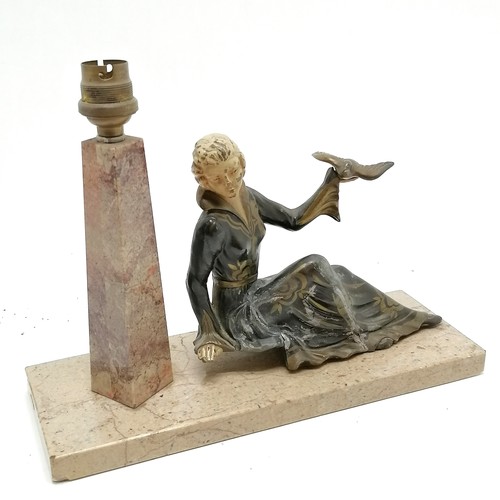 100 - Art Deco spelter figural lamp on a marble base - 28cm x 10cm x 21cm high & a/f a/f