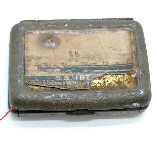 103 - Antique Great Western Railway miniature part sewing kit in a tin with TSS Ibex label on lid 4.5cm x ... 