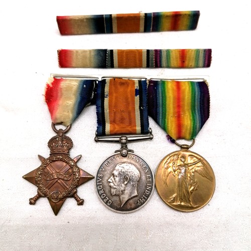 104 - WWI trio of medals + ribbon bar awarded to 74102 GNR E Alexander R.A. (Gunner Edward Alexander born ... 