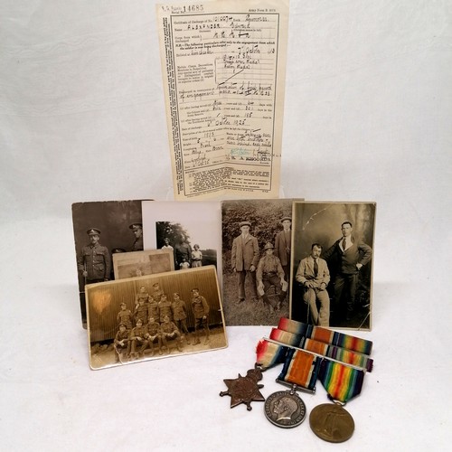 104 - WWI trio of medals + ribbon bar awarded to 74102 GNR E Alexander R.A. (Gunner Edward Alexander born ... 