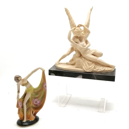 147 - G Ruggeri Cupid & Psyche figurine (after Antonio Canova) t/w Continental figure of a lady - 17cm hig... 