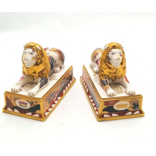 148 - 2003 Royal Worcester Nelson collection : pair of Trafalgar lions - 15cm long & no obvious damage