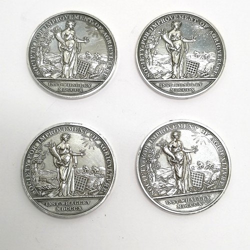 150 - 4 x Whalley Society for improvement of agriculture (instituted in 1810) unmarked silver medallions -... 