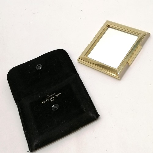 155 - Van Cleef and Arples gold tone hand mirror with original black Parfum pouch - 8cm x 7cm