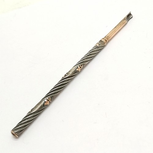 165 - Continental silver marked dip pen with gold detail 15cm long- Signs if wear