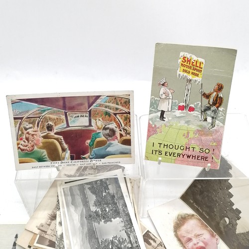 173 - Quantity of vintage and antique post cards incl. Shell Motor Spirit advertising card, Zephyr Car etc... 