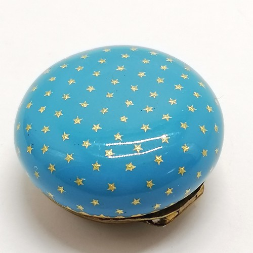 175 - Antique blue enamelled patch box with gilt metal mounts with gold star detail 3cm diameter- light ab... 