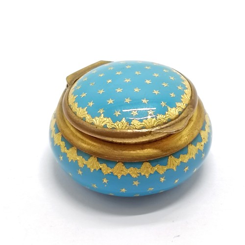 175 - Antique blue enamelled patch box with gilt metal mounts with gold star detail 3cm diameter- light ab... 