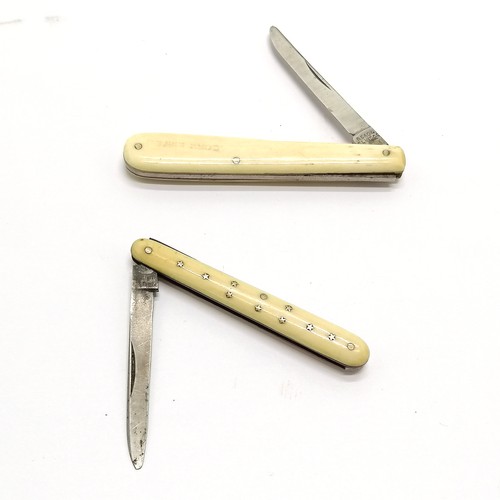 188 - Antique bone and nickel penknife pin detail decoration by Perry & Co. Ltd 12cm long open T/W a Read ... 