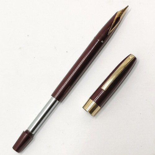 191 - Sheaffers 14ct gold nib Snorkel fill burgundy fountain pen 13.5cm long - Signs of wear