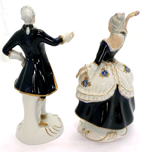 198 - 3 x Royal Dux figures - pair of dancers (#3727 & #138) t/w flower seller (#186 with slight losses to... 