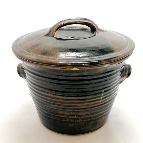 199 - David Leach personal seal marked large stoneware lidded bread crock - 33cm diameter & 28cm high and ... 