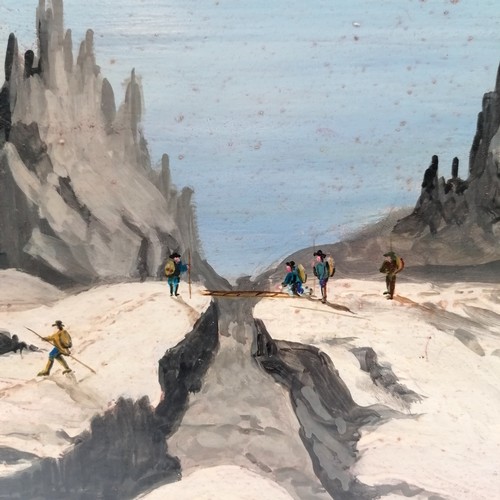 214 - Framed oil on board painting of some mountaineers ascending Mont Blanc by Etienne Dunand - 42cm x 47... 