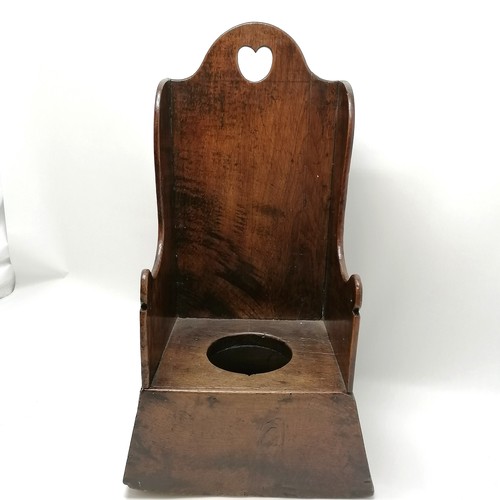 218 - Early 18th century antique hand made oak unusual childs commode chair with heart cut-out to top - 64... 