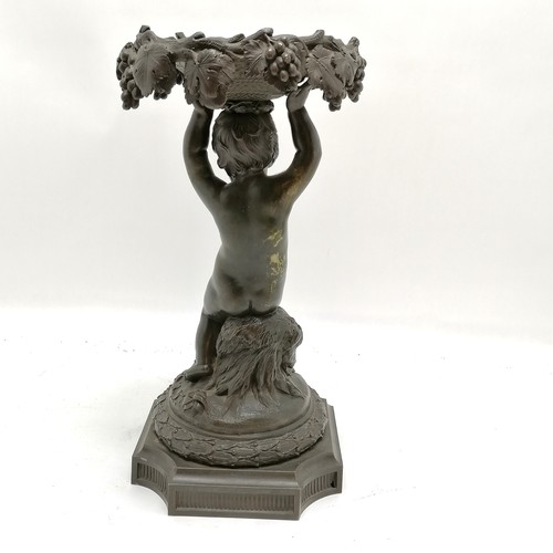 222 - Antique bronze cast figure of a bacchanalian figure holding a tray in the form of a table centrepiec... 