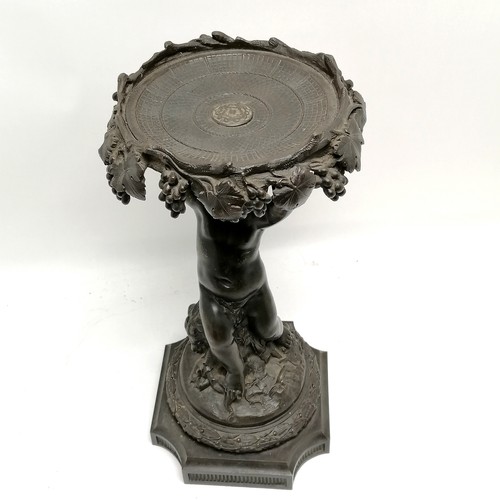 222 - Antique bronze cast figure of a bacchanalian figure holding a tray in the form of a table centrepiec... 