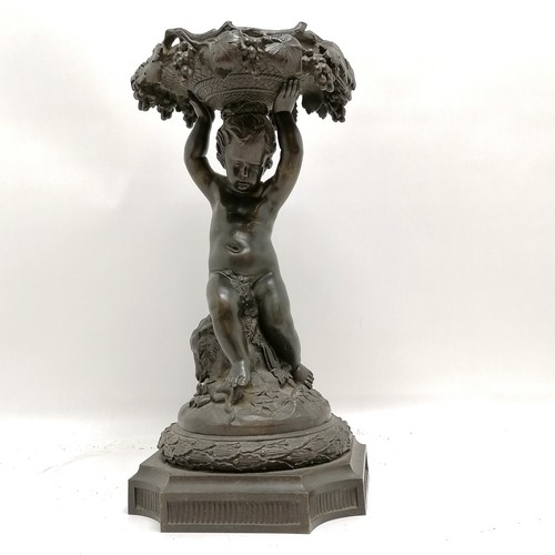 222 - Antique bronze cast figure of a bacchanalian figure holding a tray in the form of a table centrepiec... 