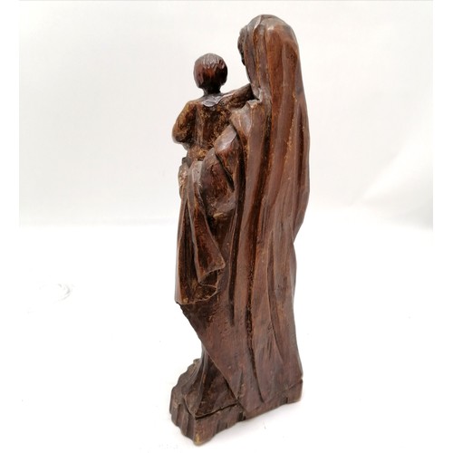 227 - Antique hand carved wooden figure of Madonna and child - 32cm high ~ childs head has old repair