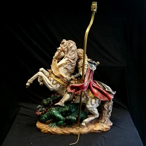 229 - Impressive Italian figural lamp depicting George on horseback slaying a dragon (signed on base) - to... 