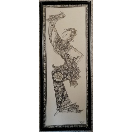 233 - Framed picture on paper of a Balinese dancer by Bodung - 54cm x 21cm