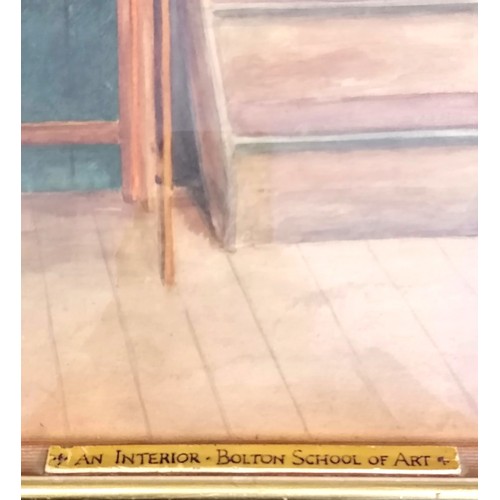 239 - Framed watercolour painting of an interior : Bolton school of art signed P Edward H Stott 1912 (refr... 