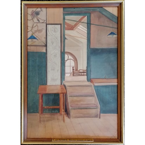 239 - Framed watercolour painting of an interior : Bolton school of art signed P Edward H Stott 1912 (refr... 