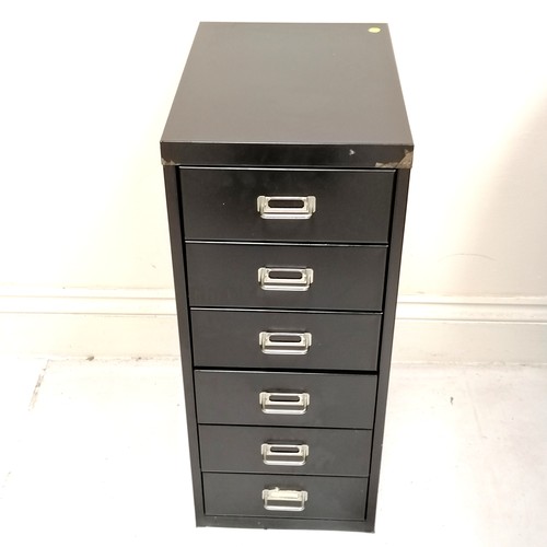 242 - Small black metal filing cabinet on wheels 40cm x 28cm x 67cm high