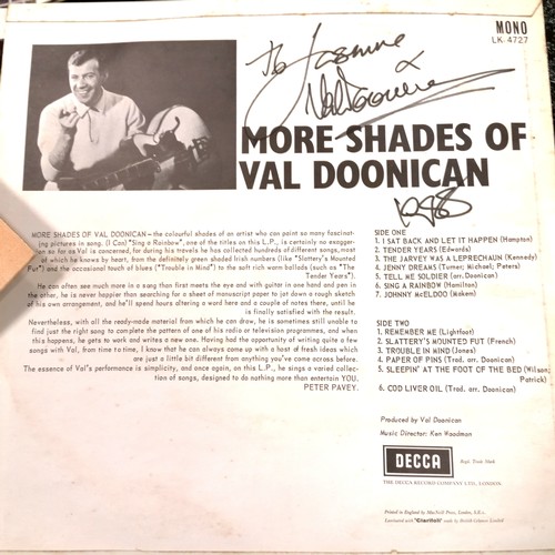 247 - Qty of mostly hand signed Val Doonican records (approx 50) + mounted poster (76cm x 102.5cm) t/w sig... 