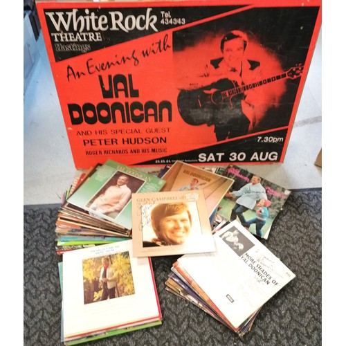 247 - Qty of mostly hand signed Val Doonican records (approx 50) + mounted poster (76cm x 102.5cm) t/w sig... 