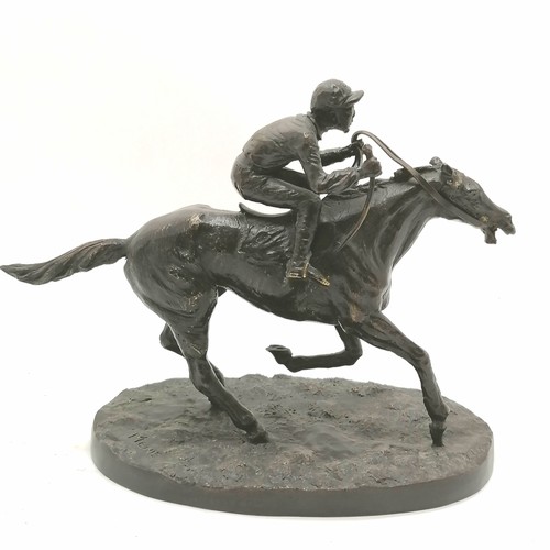 248 - Bronze sculpture of a race horse and jockey signed Mene 27cm long x 21cm high- No obvious damage