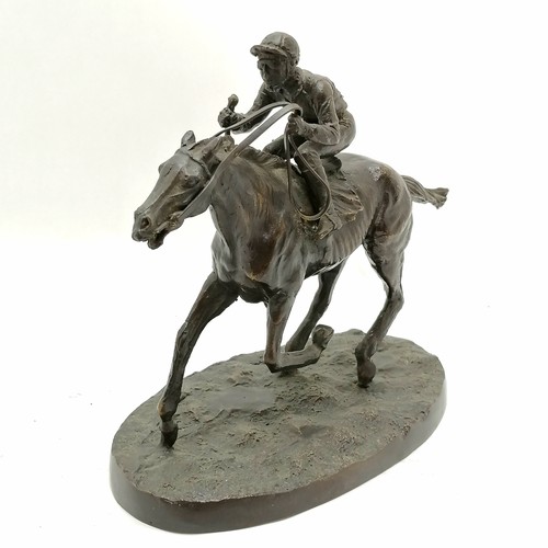 248 - Bronze sculpture of a race horse and jockey signed Mene 27cm long x 21cm high- No obvious damage