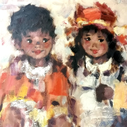 252 - Mid 20th C framed oil on canvas of 2 children signed Maleter (b.1925), frame 100cm x 70cm