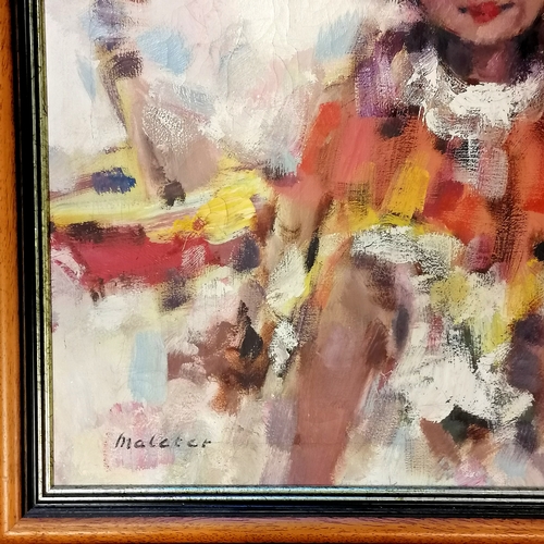 252 - Mid 20th C framed oil on canvas of 2 children signed Maleter (b.1925), frame 100cm x 70cm