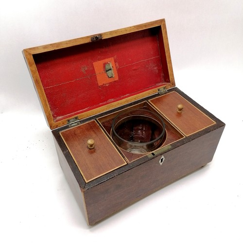 262 - Antique mahogany Tea caddy with glass mixing bowl 30cm x 15cm deep x 17cm high.