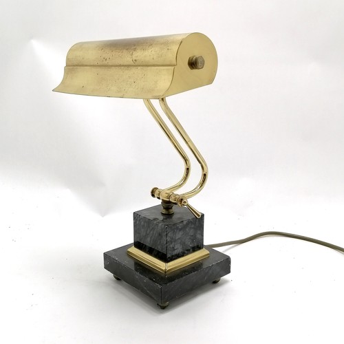 266 - Vintage marble and brass adjustable desk lamp. Base 13cm squared and 34cm high.