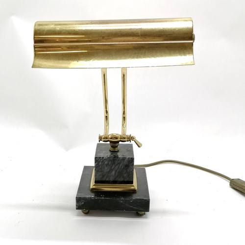 266 - Vintage marble and brass adjustable desk lamp. Base 13cm squared and 34cm high.