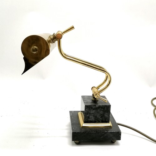 266 - Vintage marble and brass adjustable desk lamp. Base 13cm squared and 34cm high.