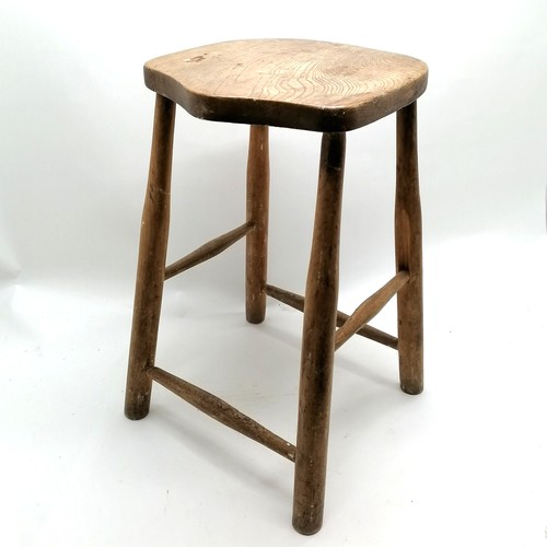 270 - Antique elm stool 54cm high x 30 x 30 top.