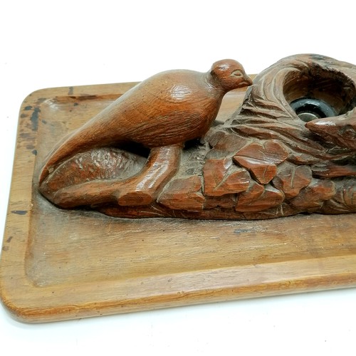 271 - Large antique novelty carved oak desk stand in the form of a fox and a grouse with its nest. The nes... 